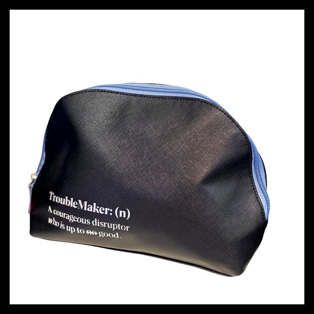 Bluemercury Troublemaker Makeup Bag Blue Vinyl 9‎ x 6 x 3.5 NEW